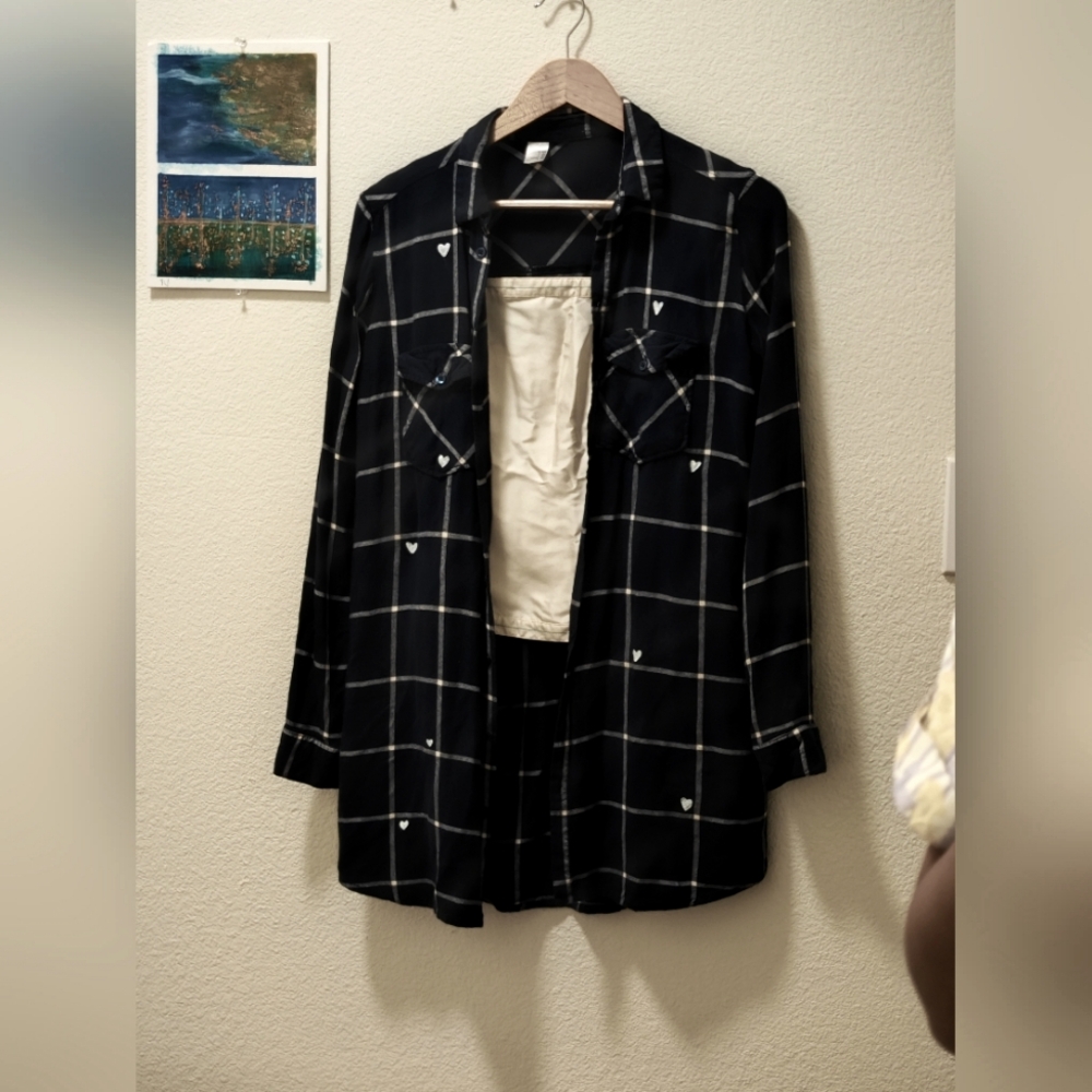Hearts detail Light warm Cotton flannel Size 4 Navy with white